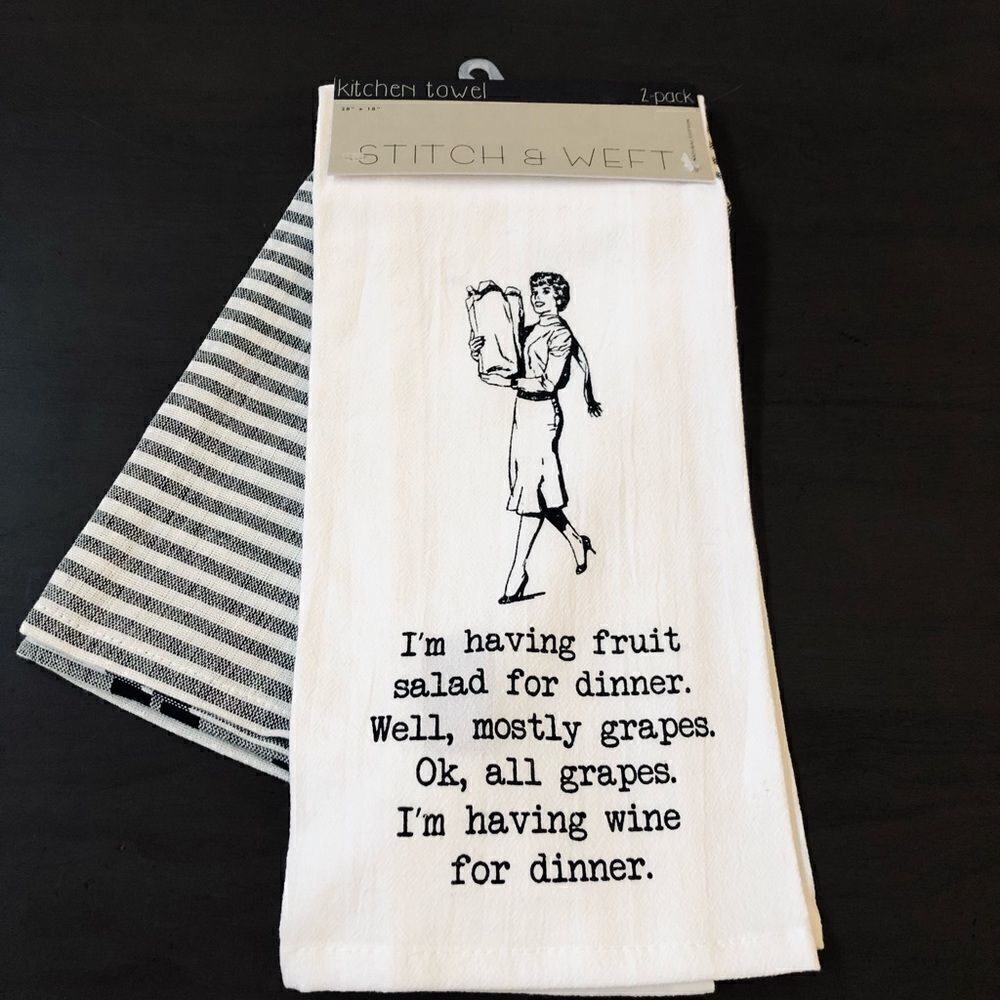 Funny Retro Vintage Wine Dinner Meme Dish Towels Set